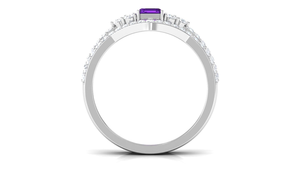 Real Amethyst Stackable Ring Set with Diamond Stones