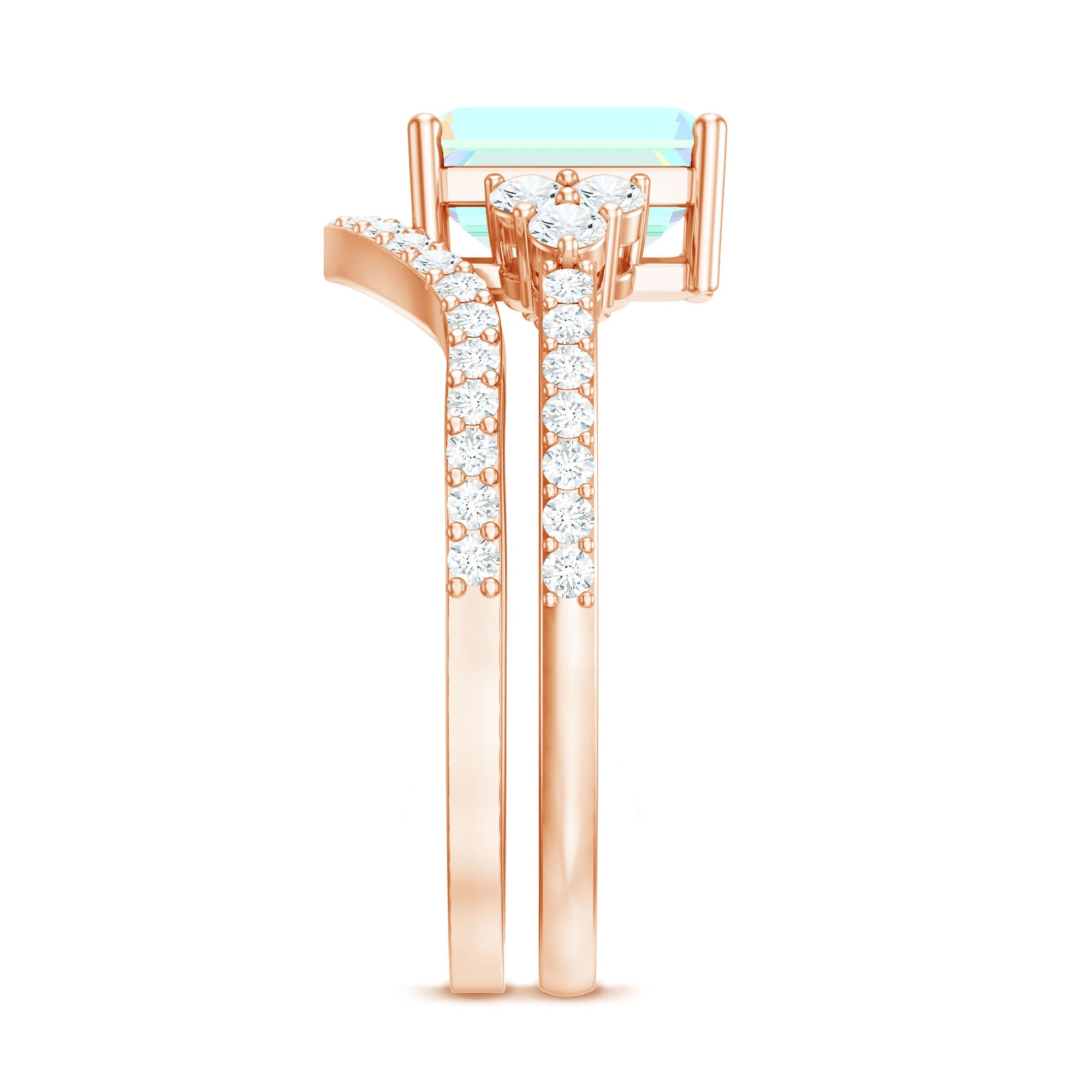 6X8 mm Emerald Cut Ethiopian Opal Classic Ring Set with Diamond Band