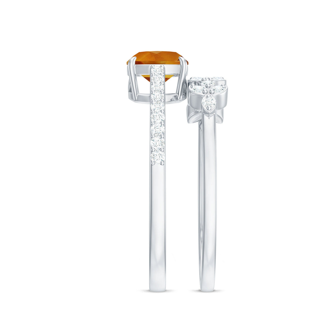 Natural Citrine Moissanite Wedding Bridal Ring Set of 2