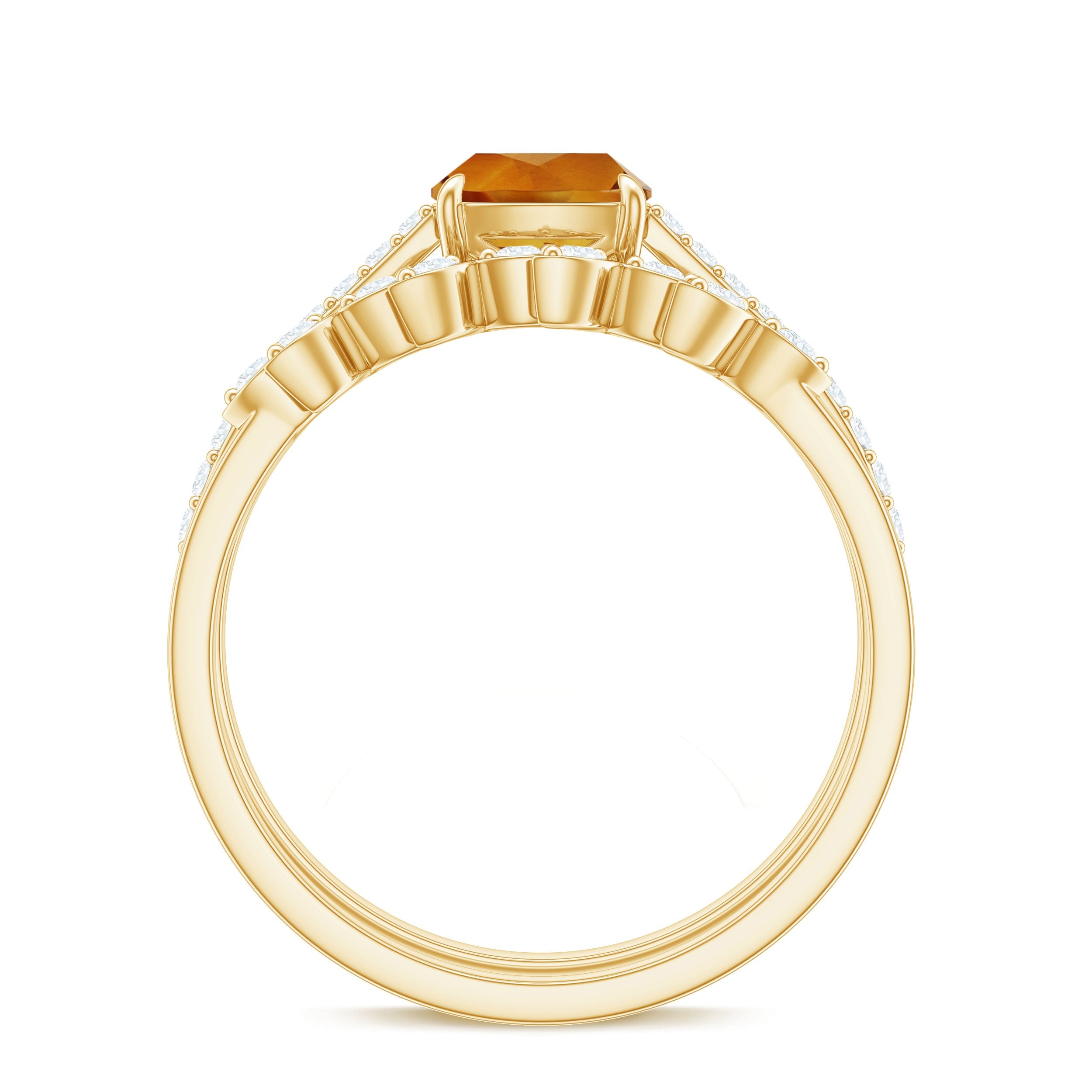 Natural Citrine Moissanite Wedding Bridal Ring Set of 2