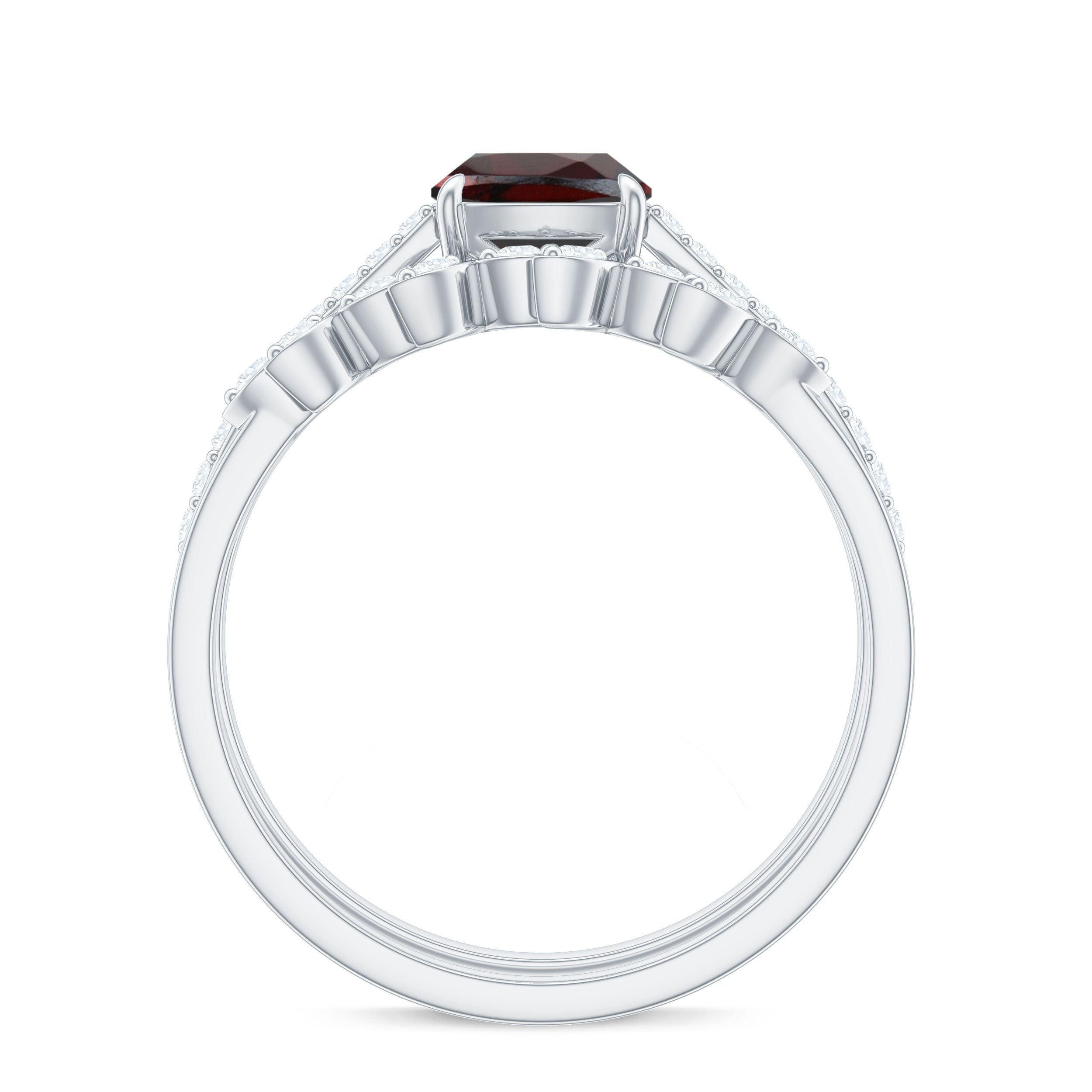 Natural Cushion Cut Garnet Diamond Wedding Bridal Ring Set of 2