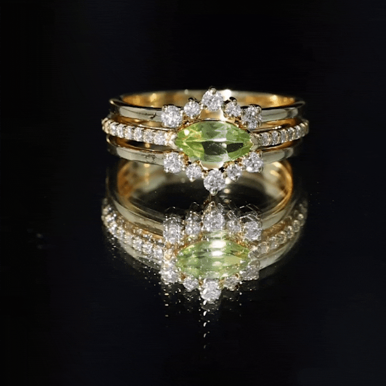 East West Style Peridot 3 Piece Bridal Ring Set with Diamond