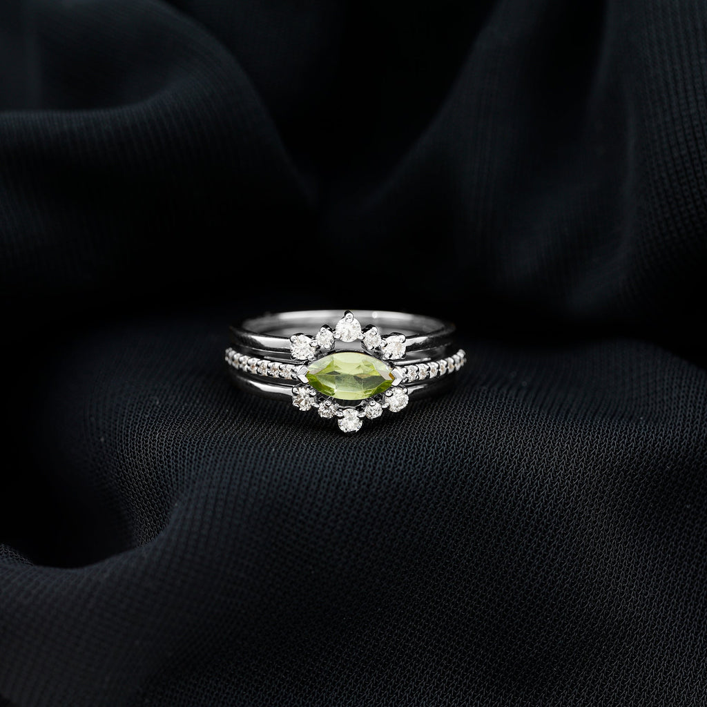 East West Style Peridot 3 Piece Bridal Ring Set with Diamond