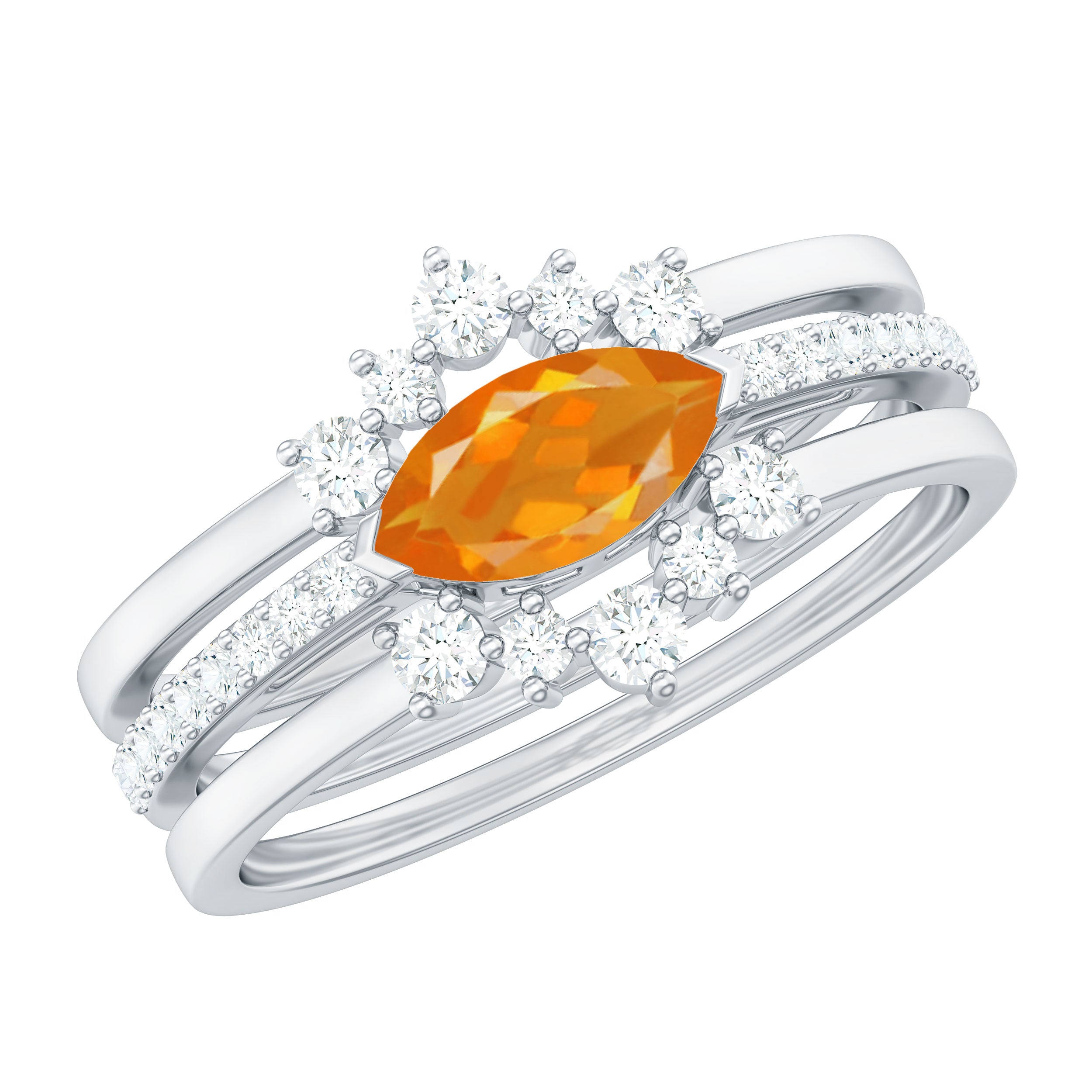 Marquise Shape Fire Opal Ring Set with Diamond