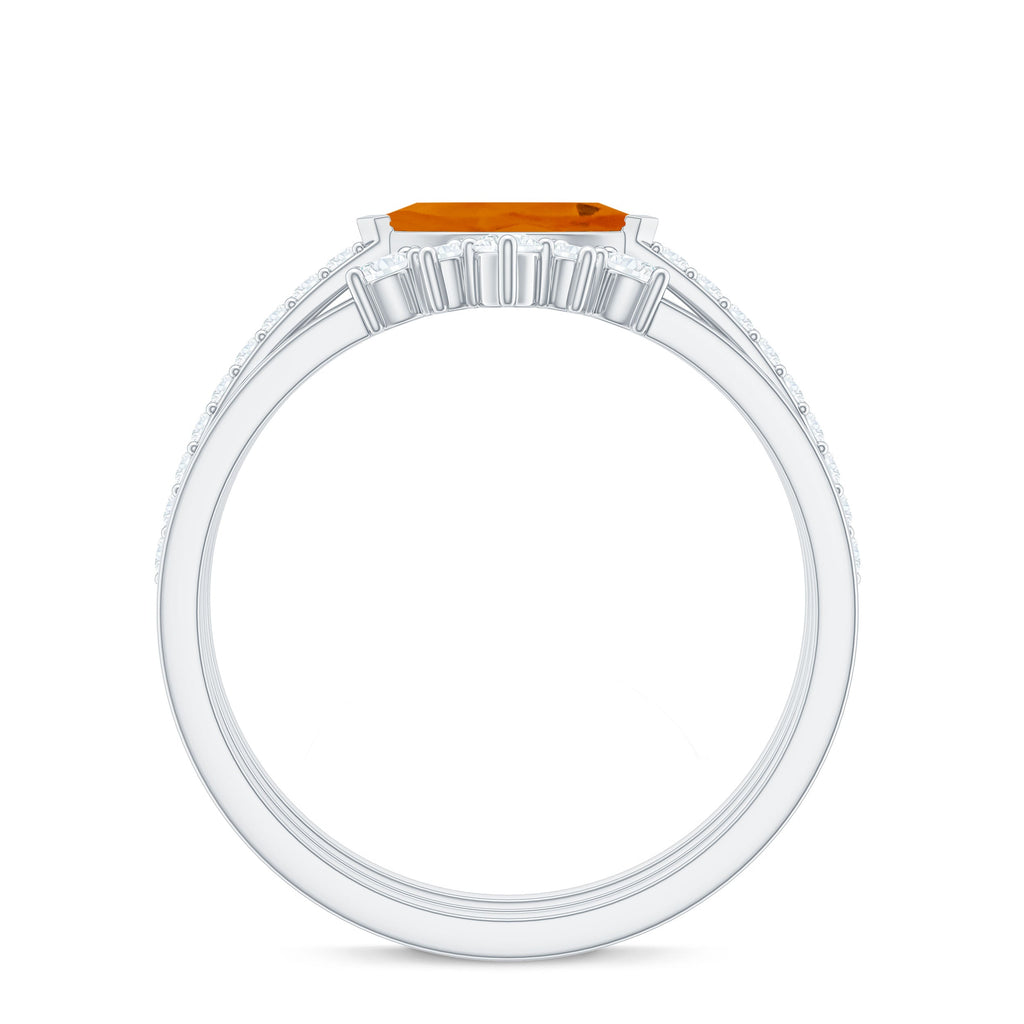 Marquise Shape Fire Opal Ring Set with Diamond
