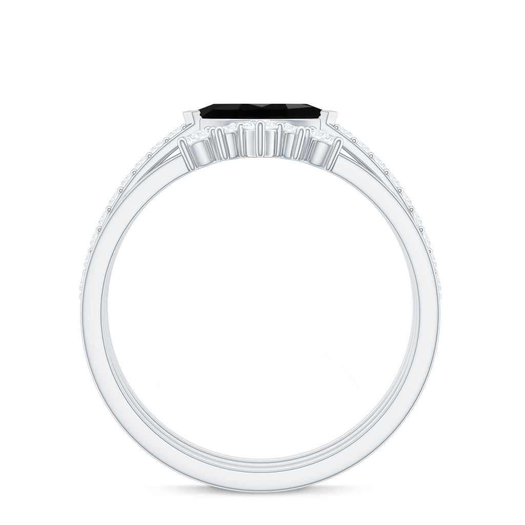 East West Set Black Onyx and Diamond Trio Wedding Ring Set