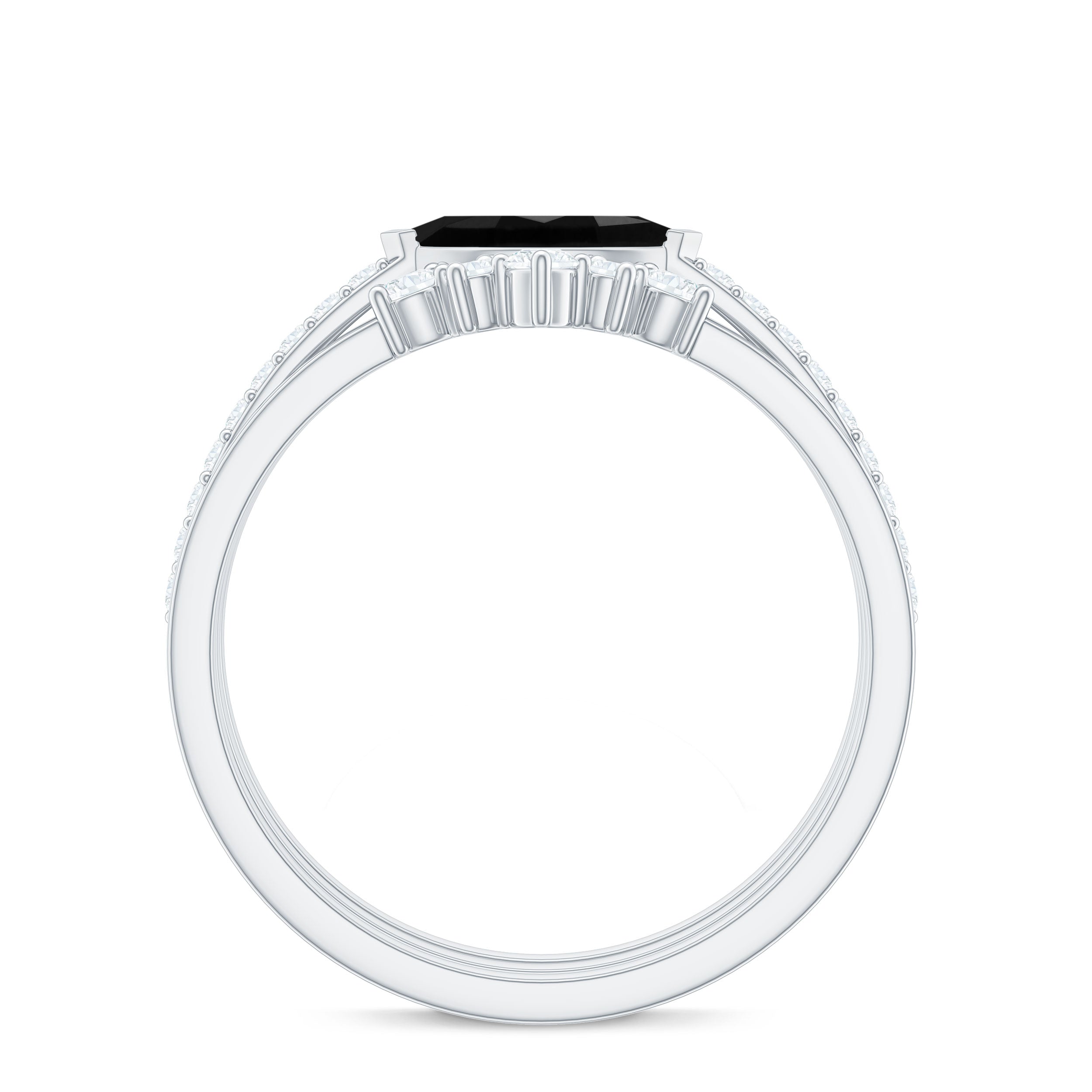East West Set Black Onyx and Diamond Trio Wedding Ring Set