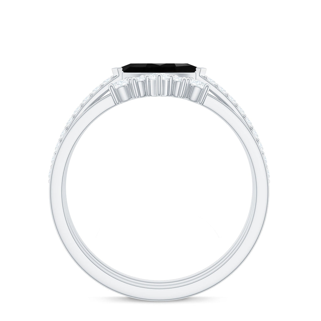 Natural Marquise Black Spinel Diamond 3 Piece Bridal Ring Set