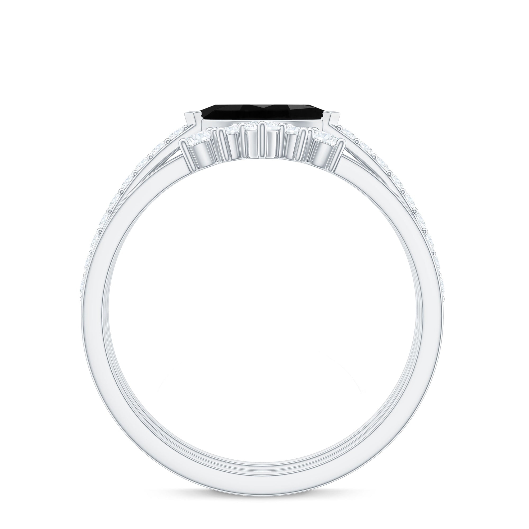 Natural Marquise Black Spinel Diamond 3 Piece Bridal Ring Set