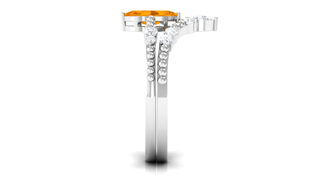 Marquise Cut Fire Opal and Moissanite Ring Set
