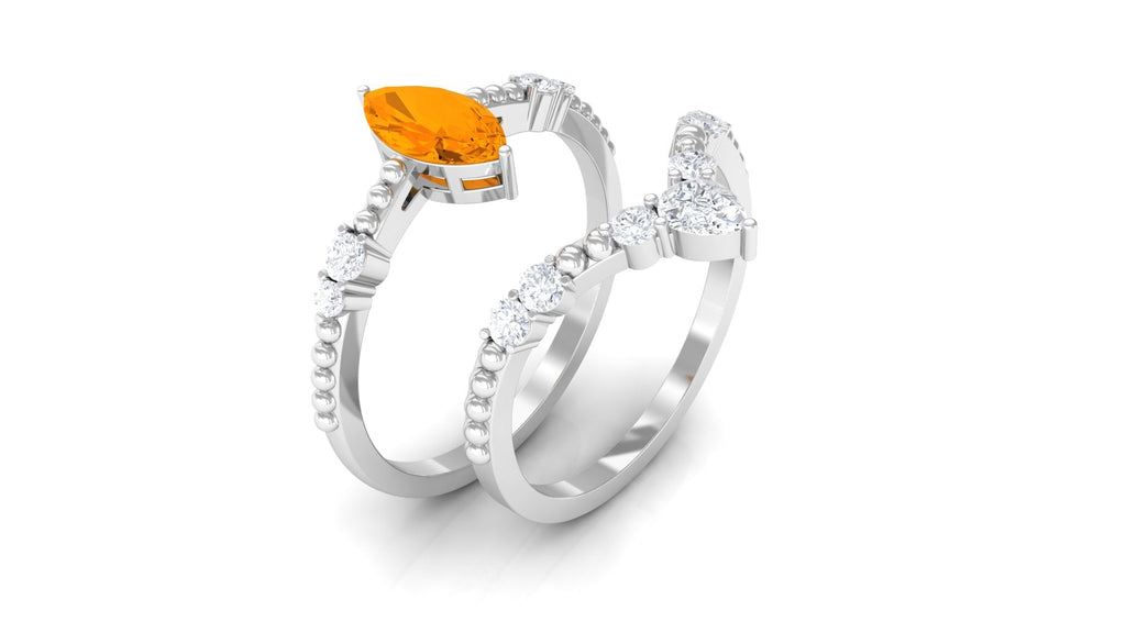 Marquise Cut Fire Opal and Moissanite Ring Set