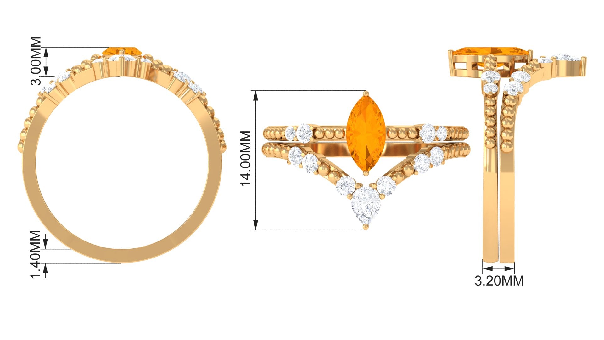 Marquise Cut Fire Opal and Moissanite Ring Set