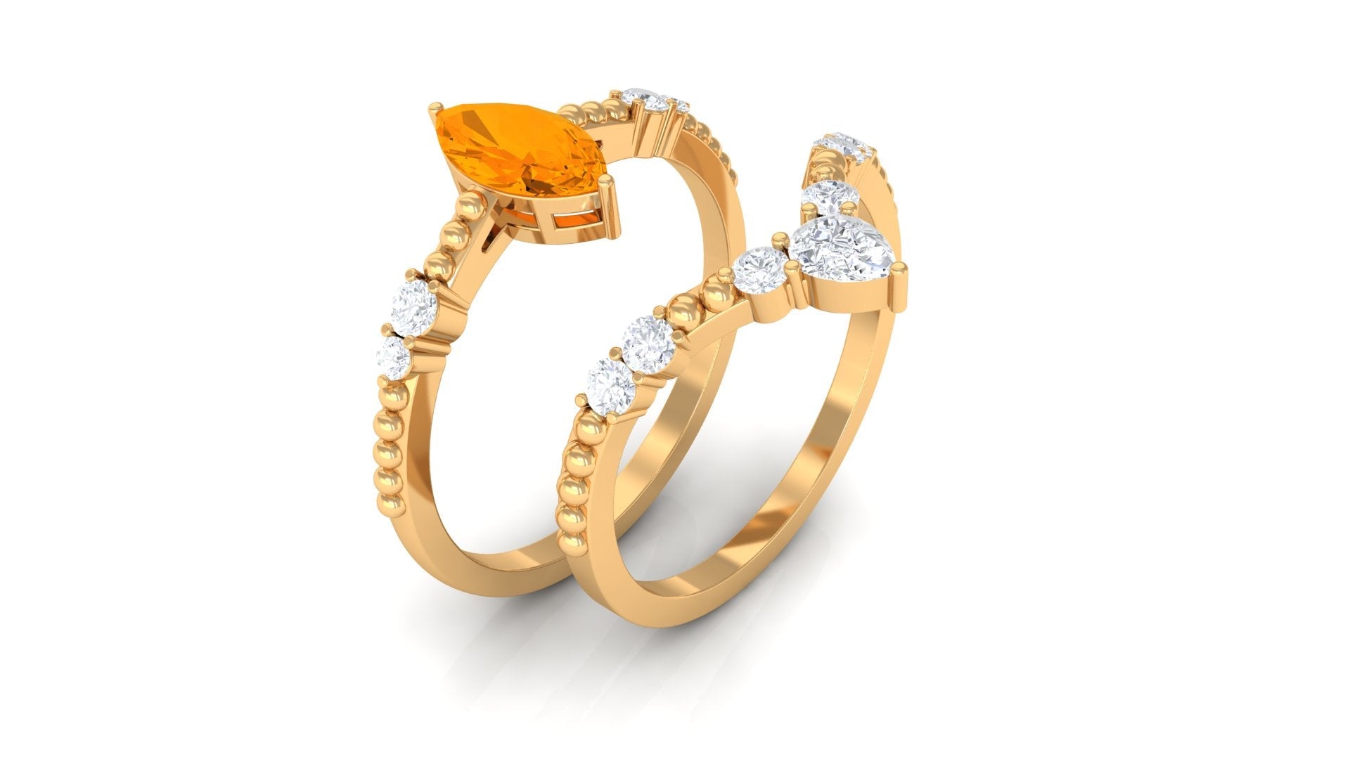 Marquise Cut Fire Opal and Moissanite Ring Set