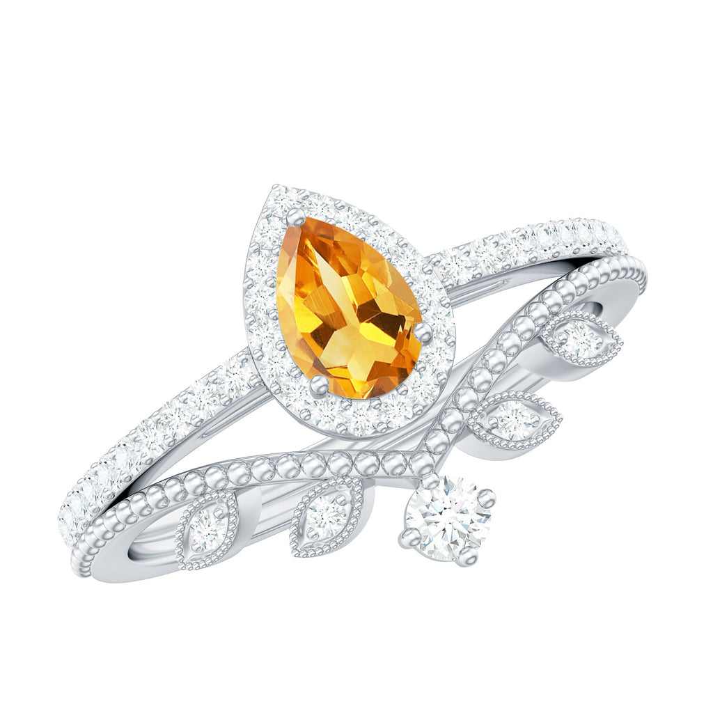 Certified Real Citrine Moissanite Teardrop Engagement Ring with Enhancer