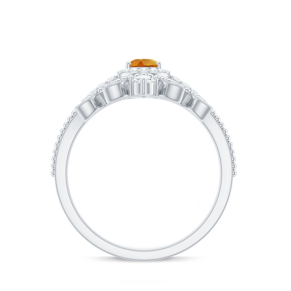 Certified Real Citrine Moissanite Teardrop Engagement Ring with Enhancer