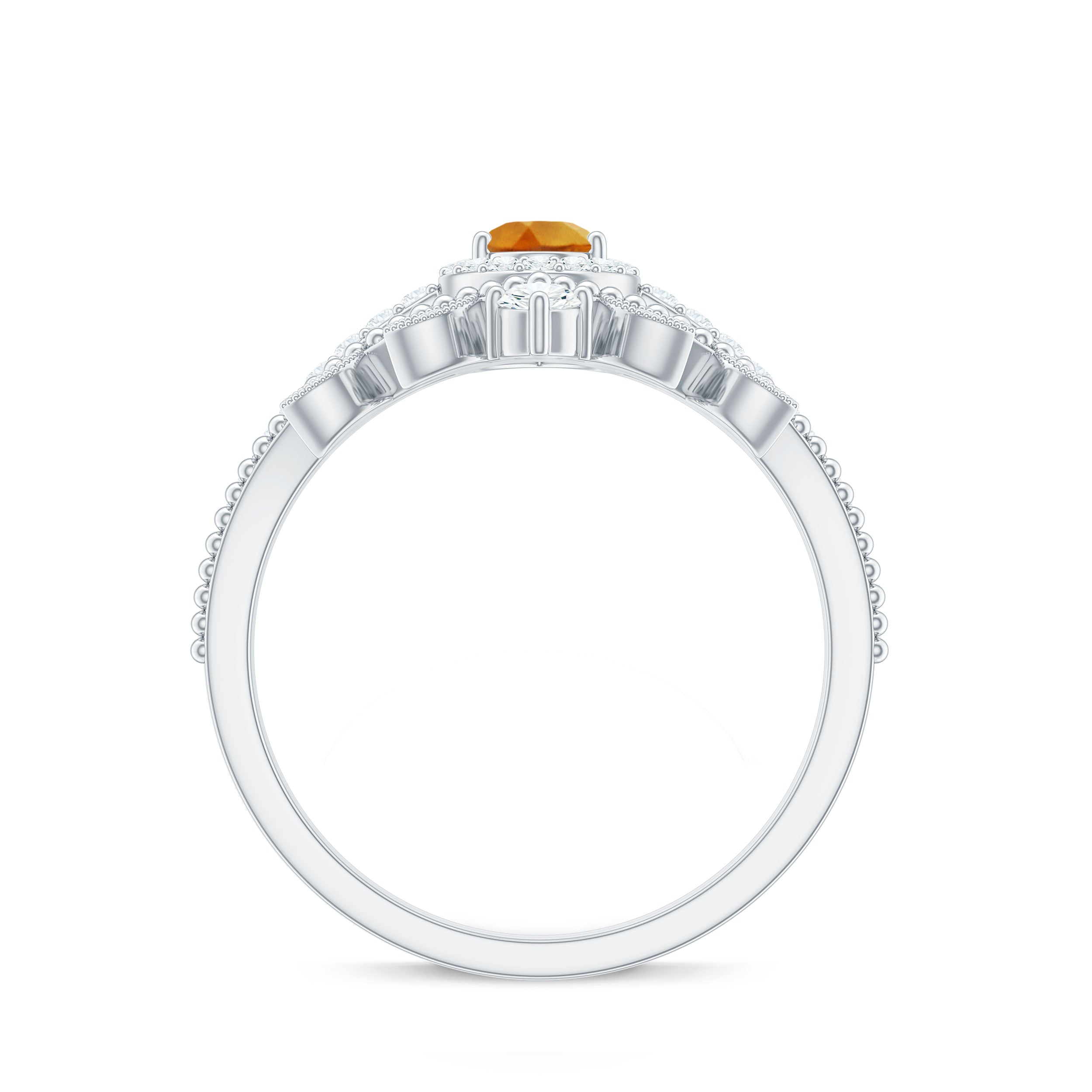 Certified Real Citrine Moissanite Teardrop Engagement Ring with Enhancer