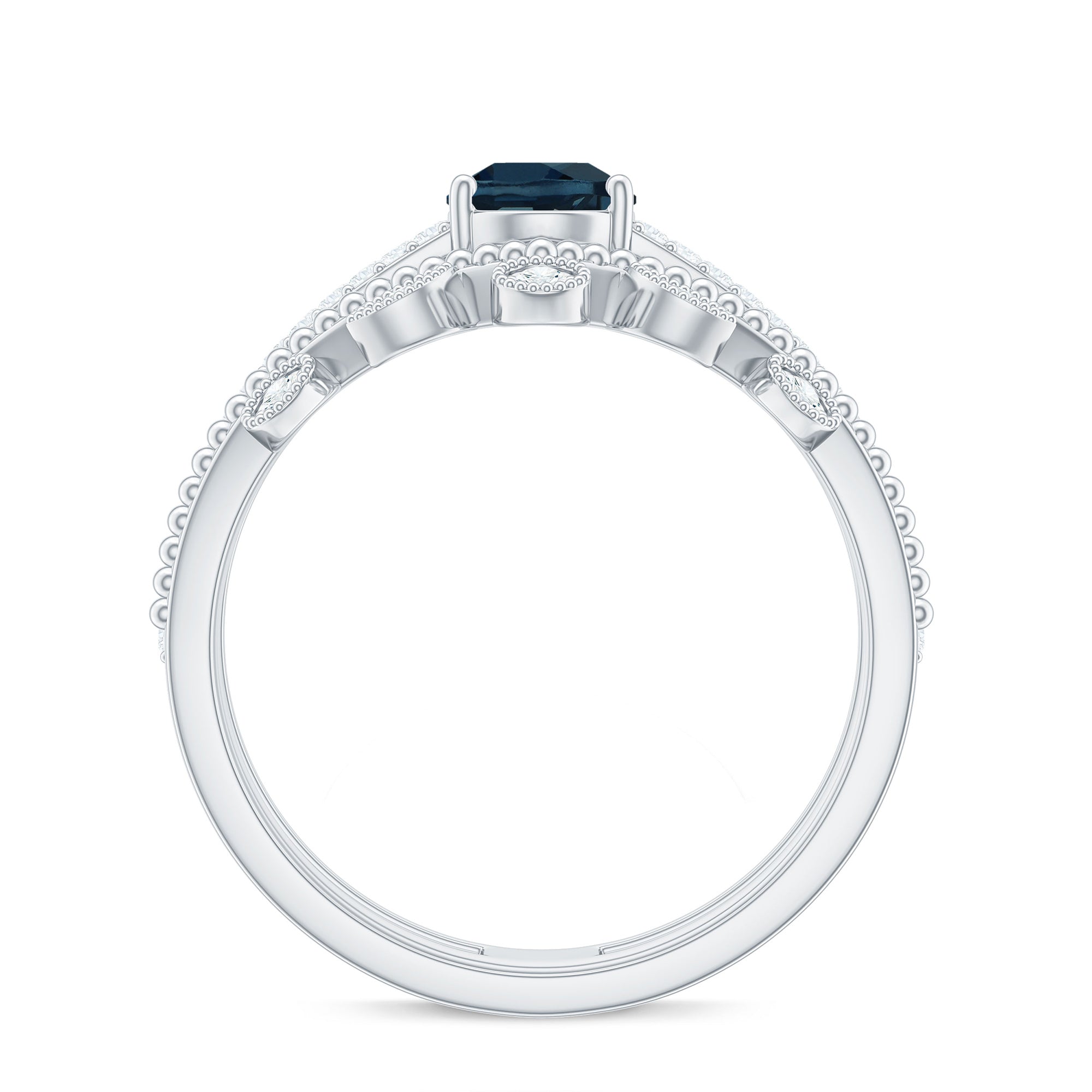 Pear London Blue Topaz Double Band Engagement Ring with Diamond Enhancer