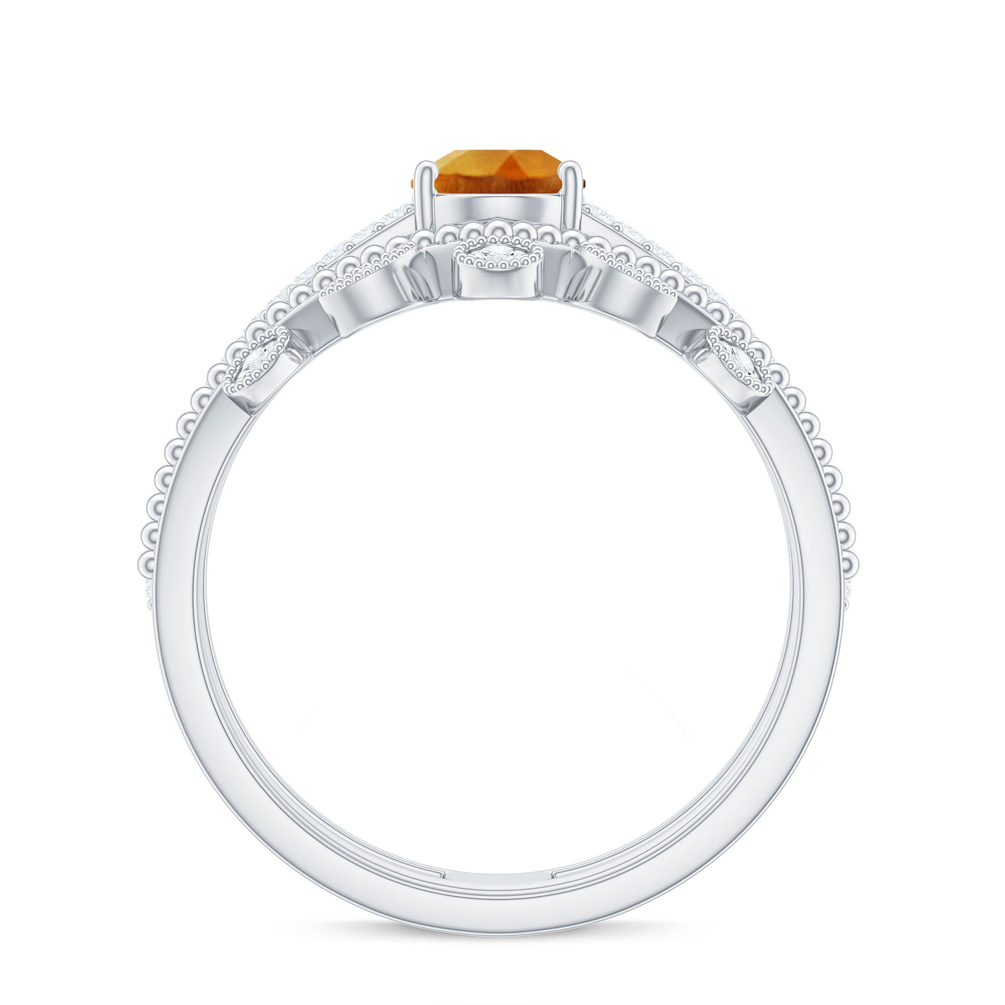 Natural Citrine Double Band Engagement Ring with Enhancer