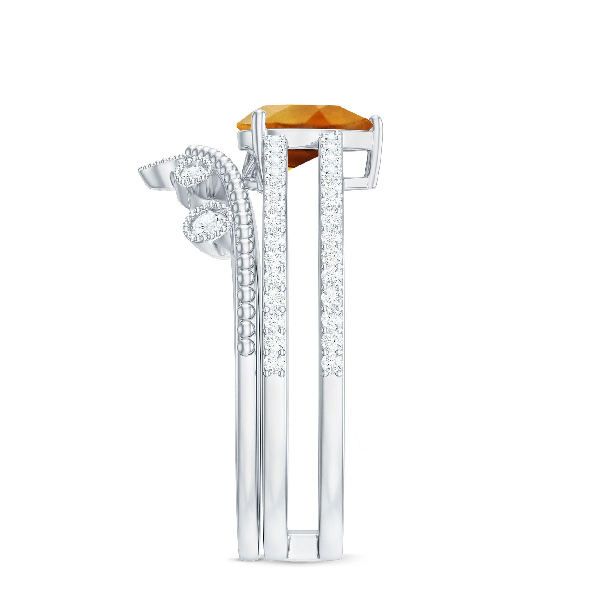 Natural Citrine Double Band Engagement Ring with Enhancer