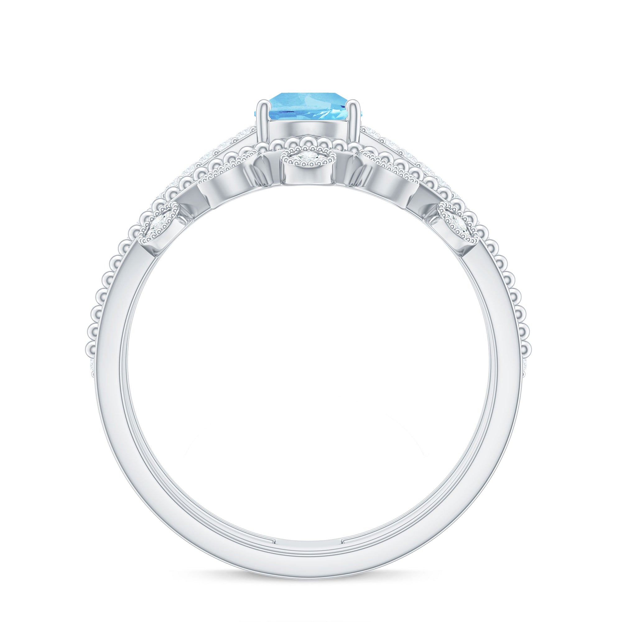 Pear Cut Real Aquamarine and Moissanite Wedding Ring Set