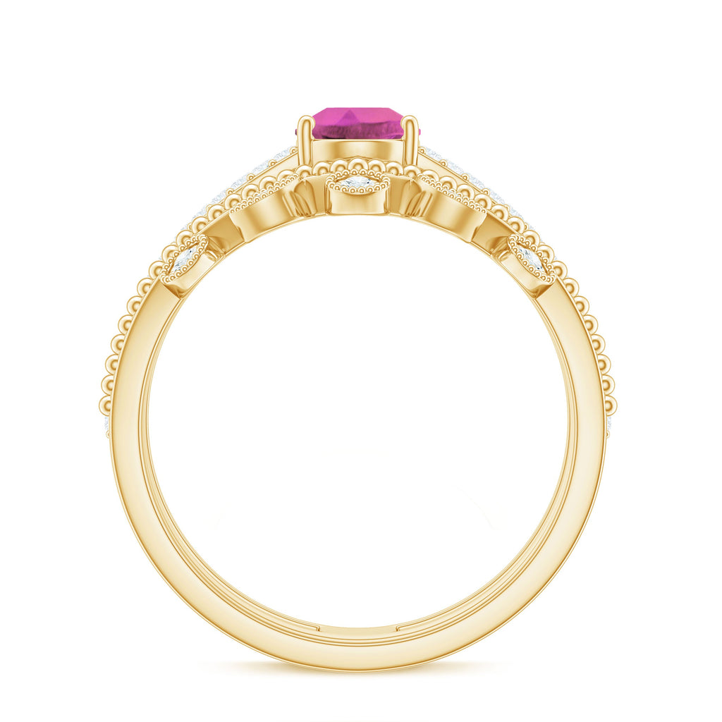 Pear Cut Real Pink tourmaline and Moissanite Wedding Ring Set