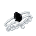 Vintage Style Black Spinel Diamond Wedding Ring Set for Women