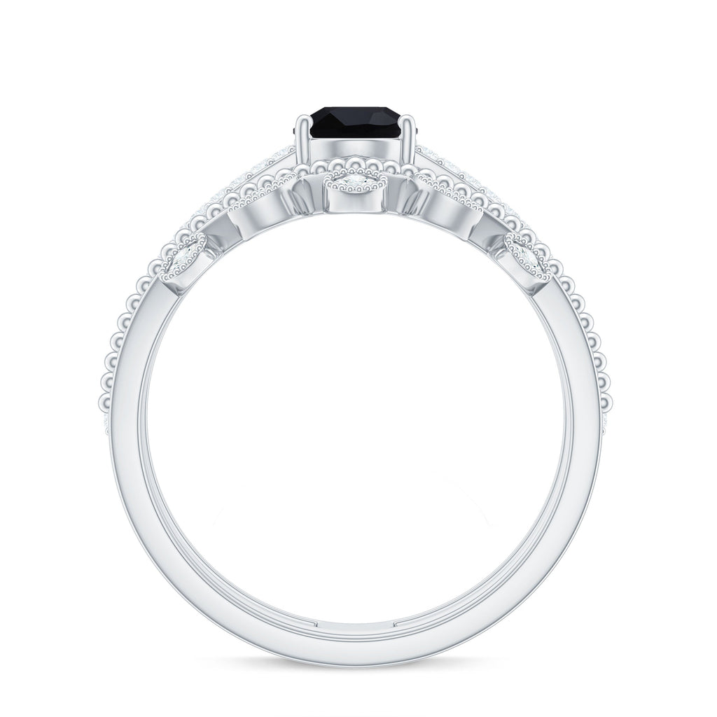 Vintage Style Black Spinel Diamond Wedding Ring Set for Women