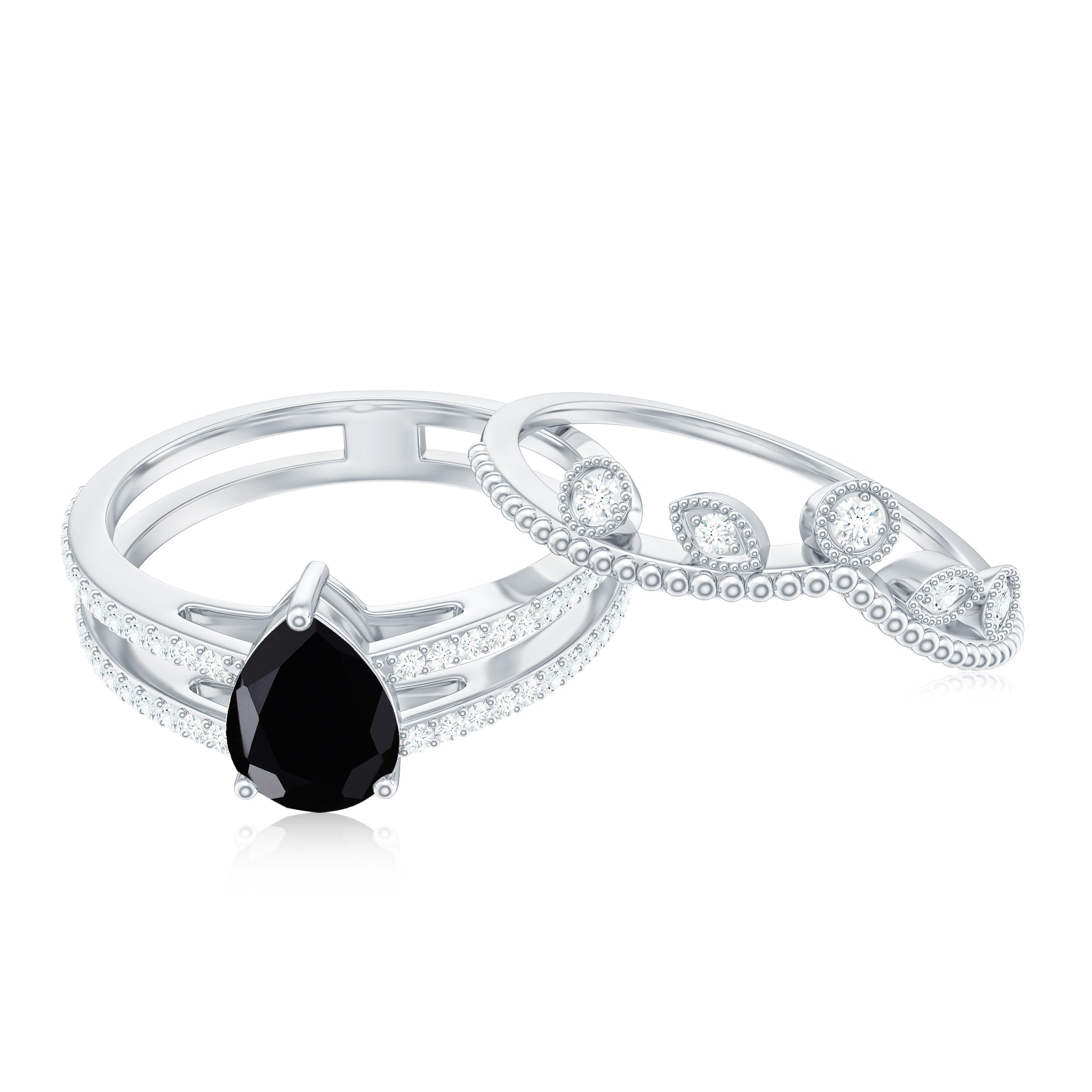 Vintage Style Black Spinel Diamond Wedding Ring Set for Women