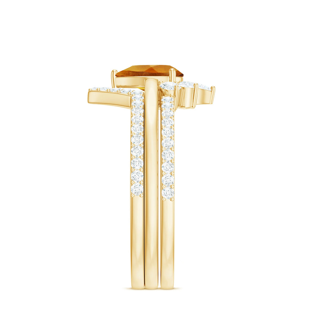 Natural Pear Shape Citrine Wedding Bridal Ring Set of 3 with Certificate