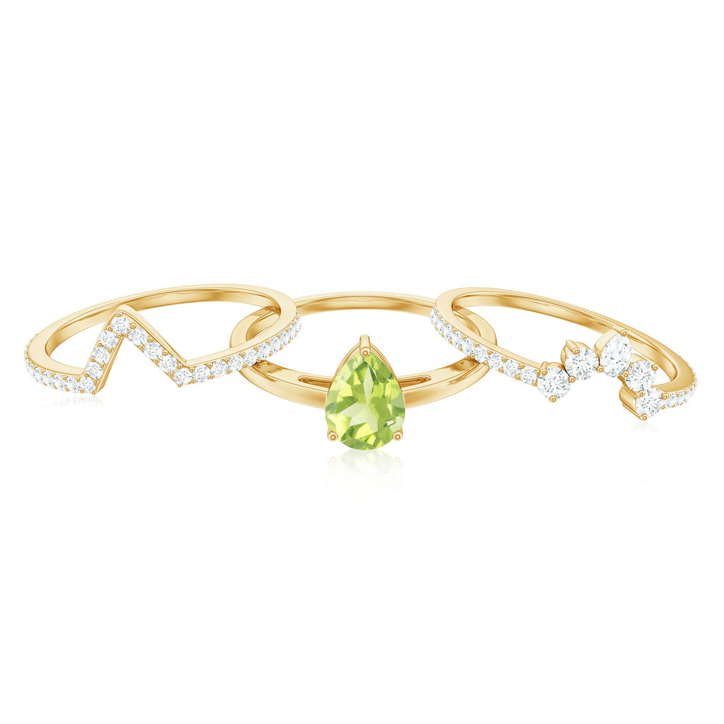 Certified Real 1 Carat Peridot Trio Wedding Ring Set with Moissanite