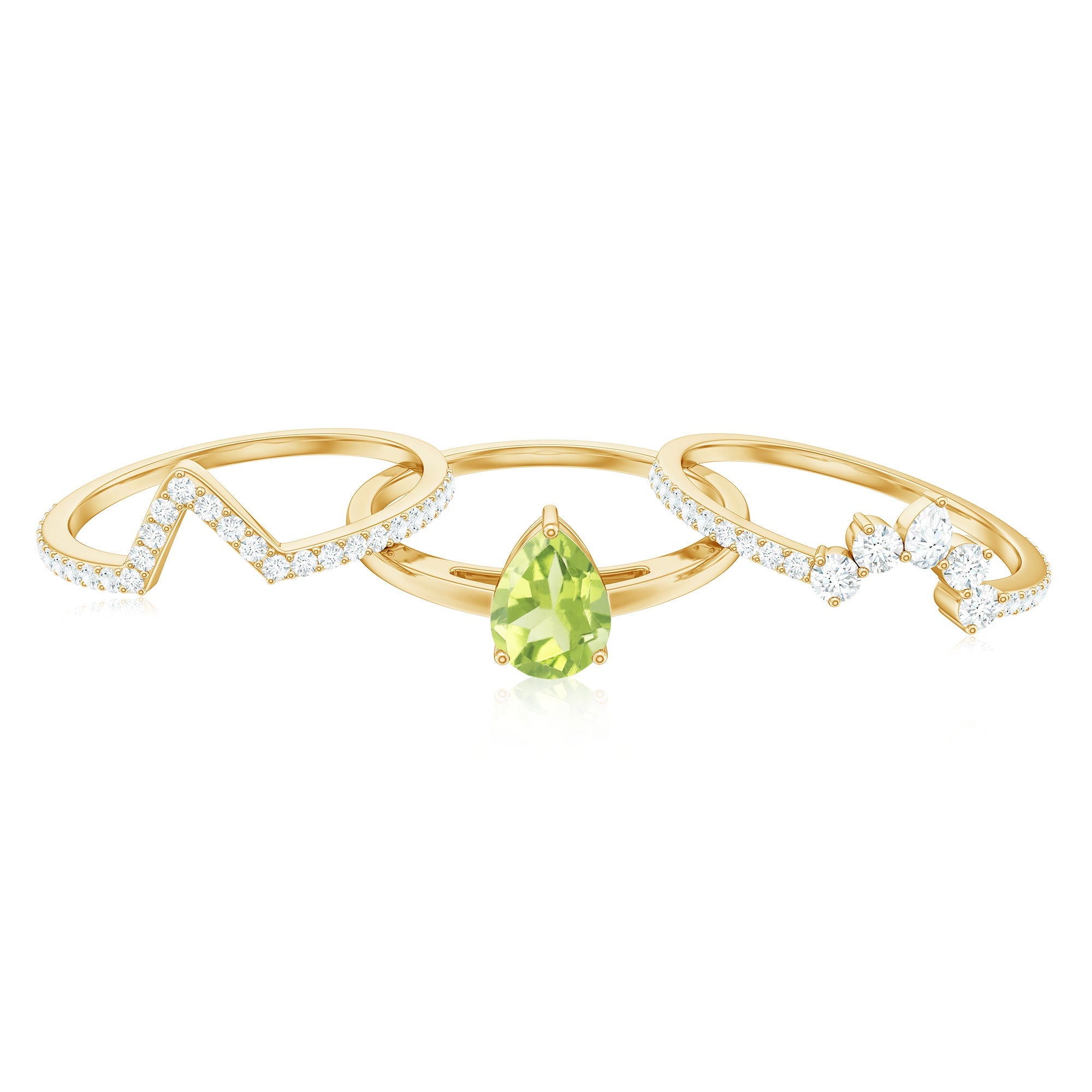Certified Real 1 Carat Peridot Trio Wedding Ring Set with Moissanite