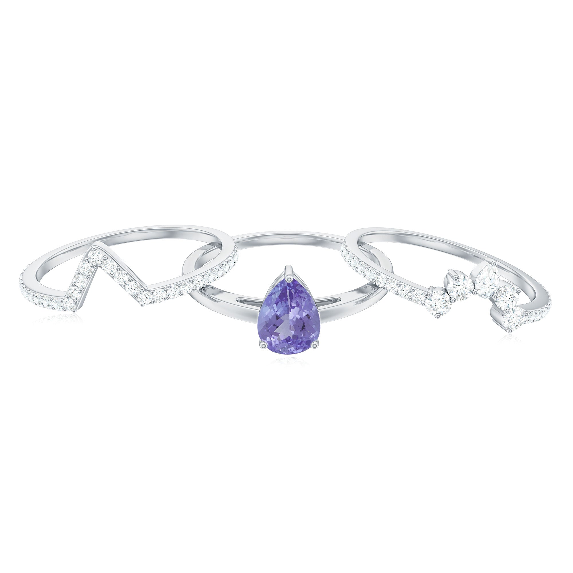 Natural Tanzanite Diamond 3 Piece Wedding Ring Set