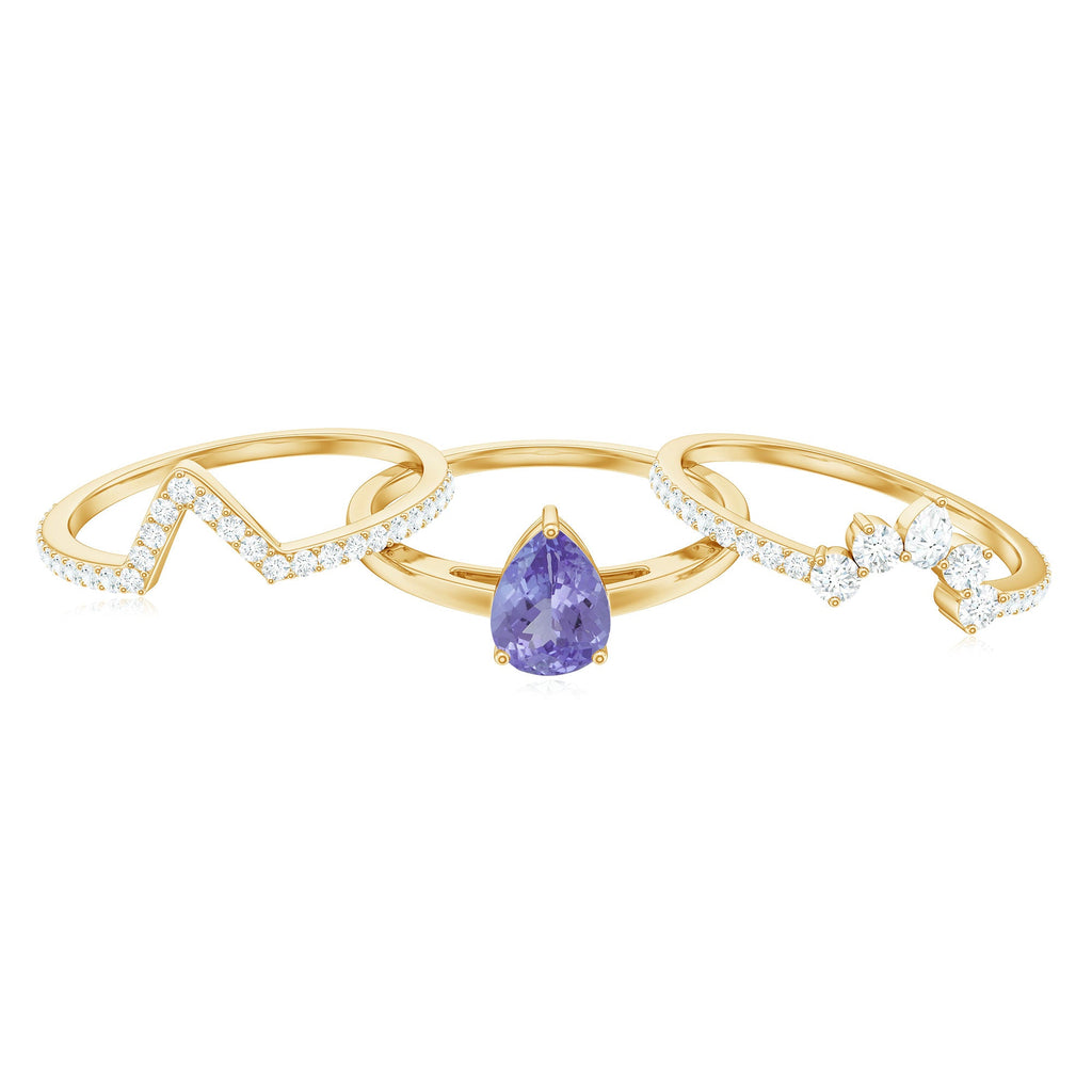Natural Tanzanite Diamond 3 Piece Wedding Ring Set
