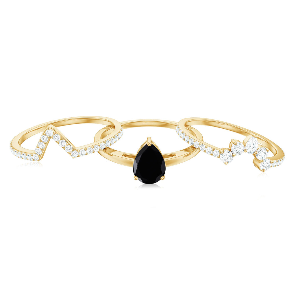 6X8mm Pear Shaped Black Onyx Engagement Ring With Ring Guards