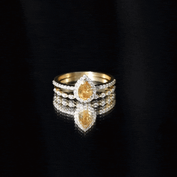 Teardrop Citrine Bridal Ring Set with Moissanite