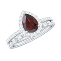 Natural 5X7mm Pear Shape Garnet Wedding Engagement Ring Set of 2