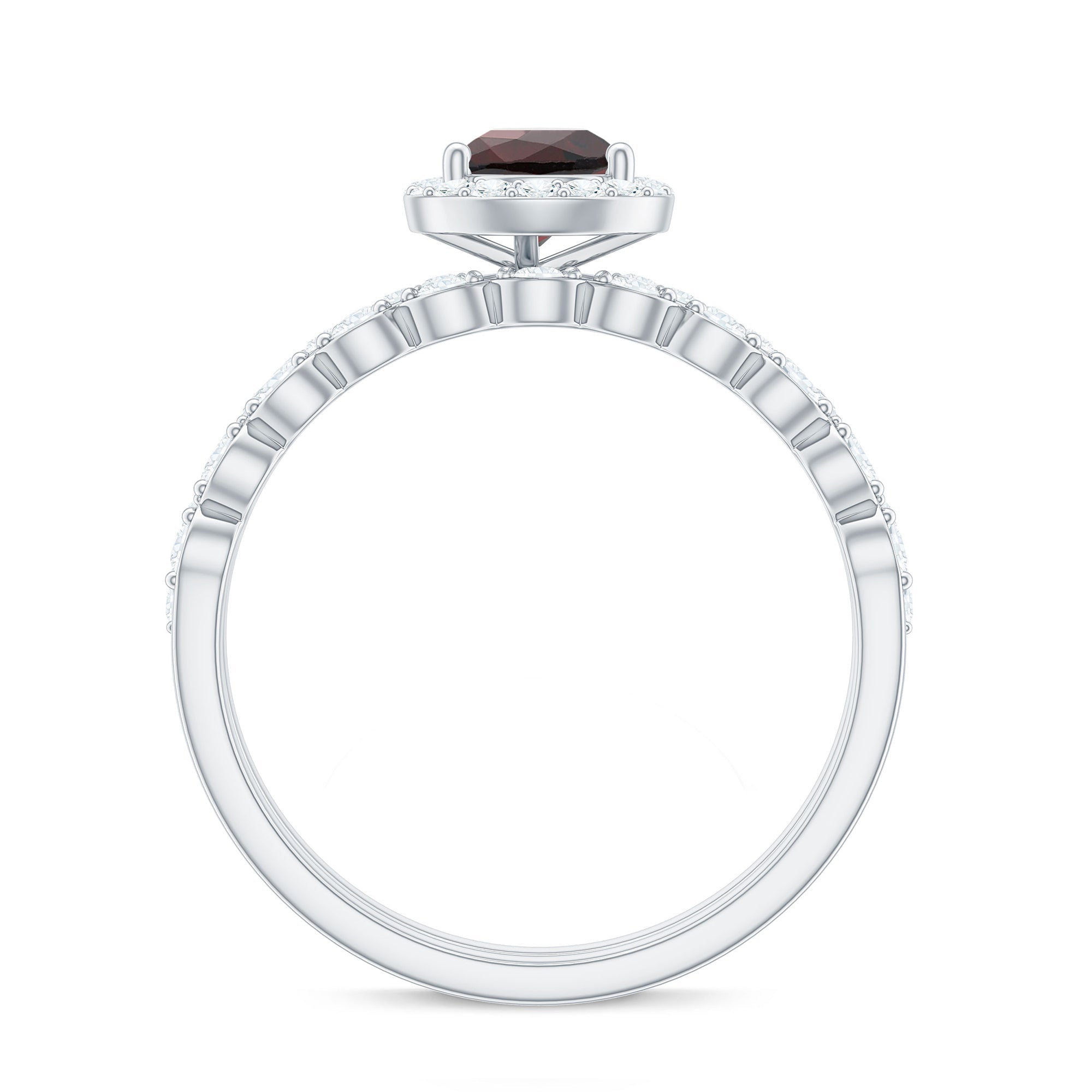 Natural 5X7mm Pear Shape Garnet Wedding Engagement Ring Set of 2