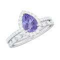 Natural Pear Shape Tanzanite Diamond Wedding Engagement Ring Set of 2