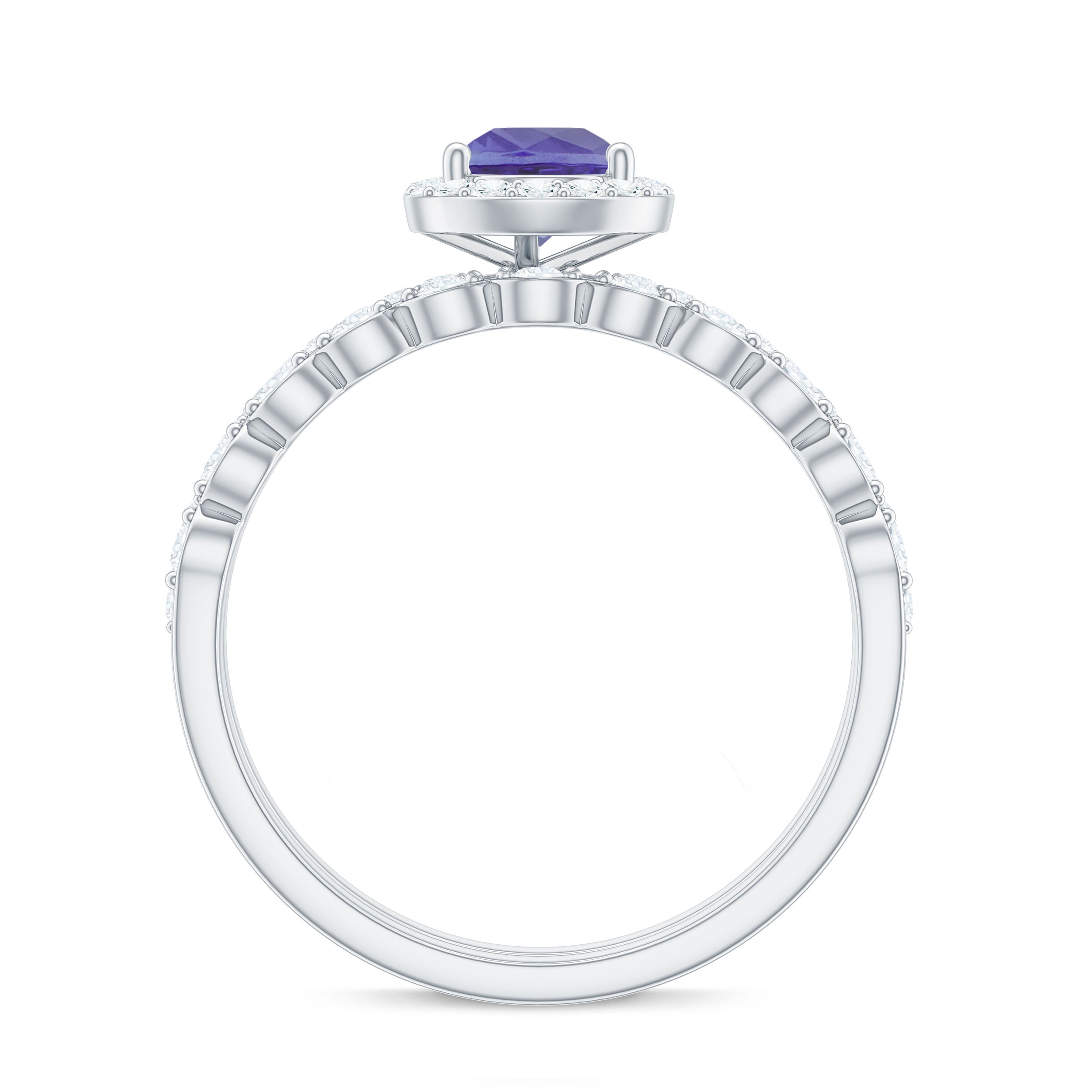 Natural Pear Shape Tanzanite Diamond Wedding Engagement Ring Set of 2