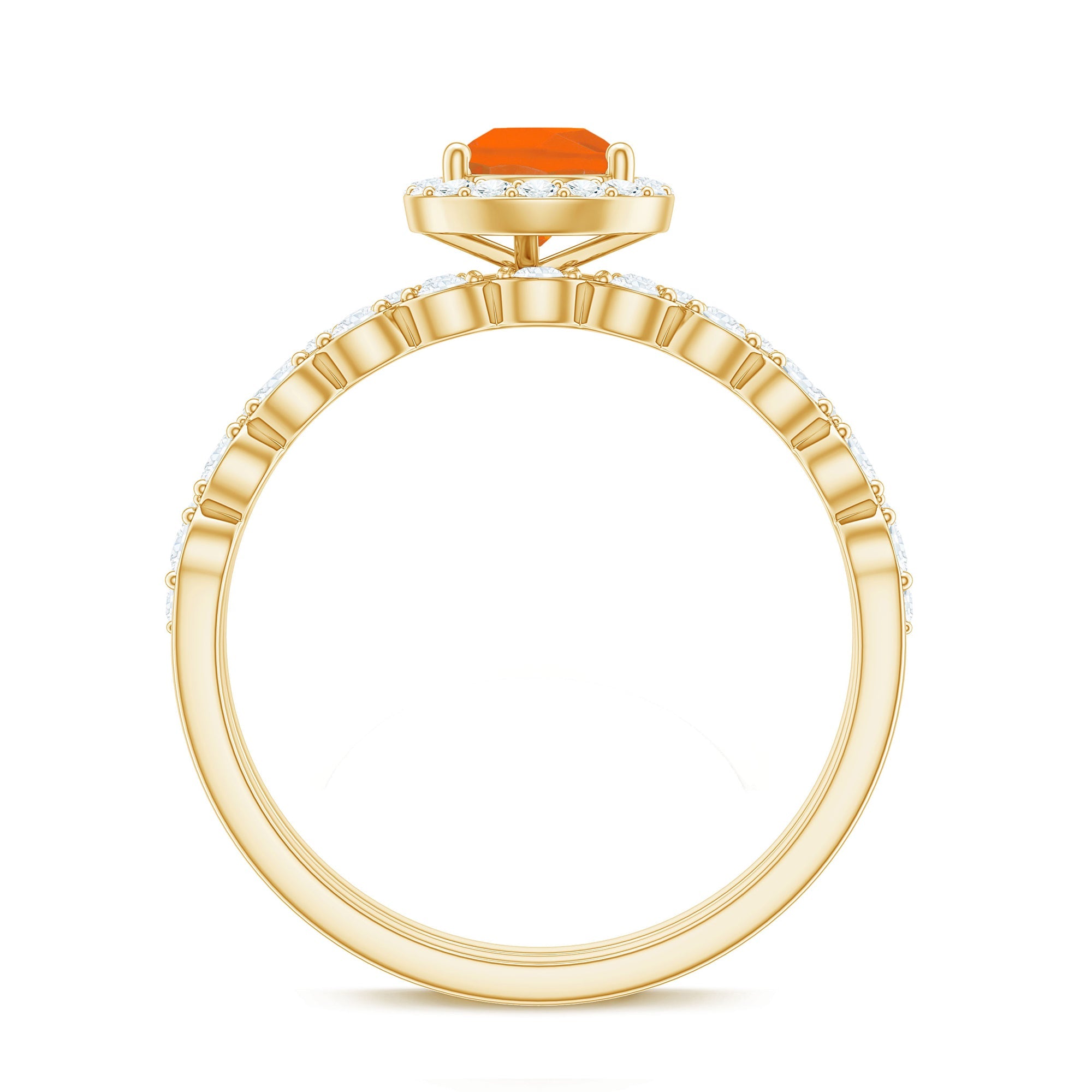 Teardrop Fire Opal Bridal Ring Set with Diamond