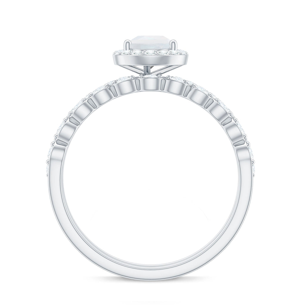 Teardrop Moonstone Bridal Ring Set with Diamond