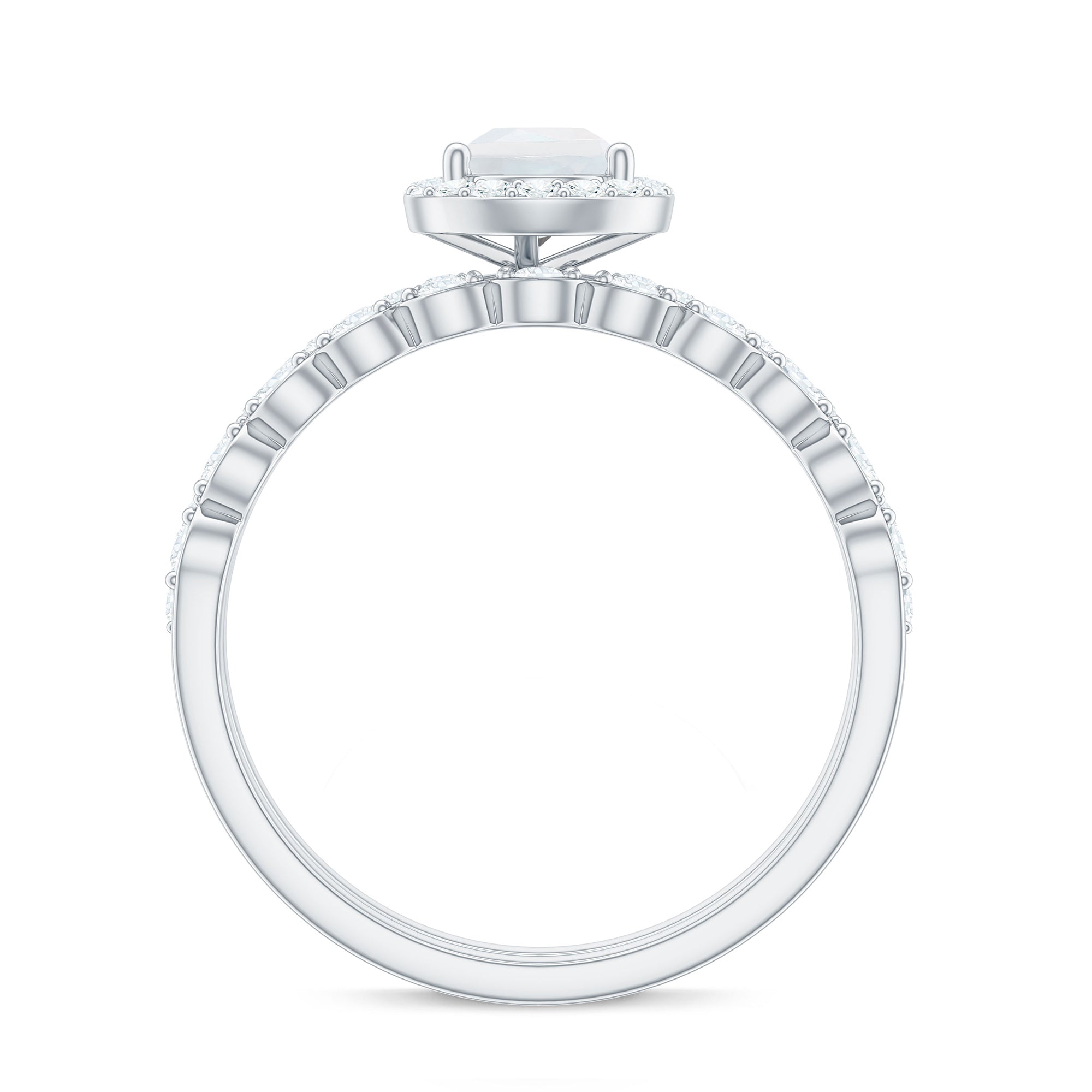 Teardrop Moonstone Bridal Ring Set with Diamond