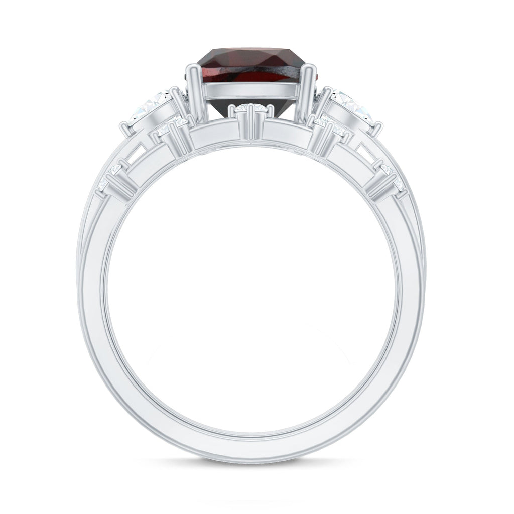 Natural 8 mm Cushion Cut Garnet Diamond Wedding Bridal Ring Set