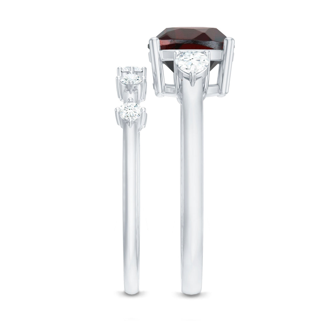 Natural 8 mm Cushion Cut Garnet Diamond Wedding Bridal Ring Set