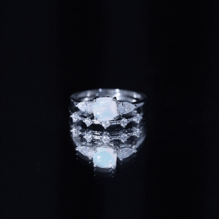 Cushion Cut Ethiopian Opal Wedding Ring Set with Moissanite