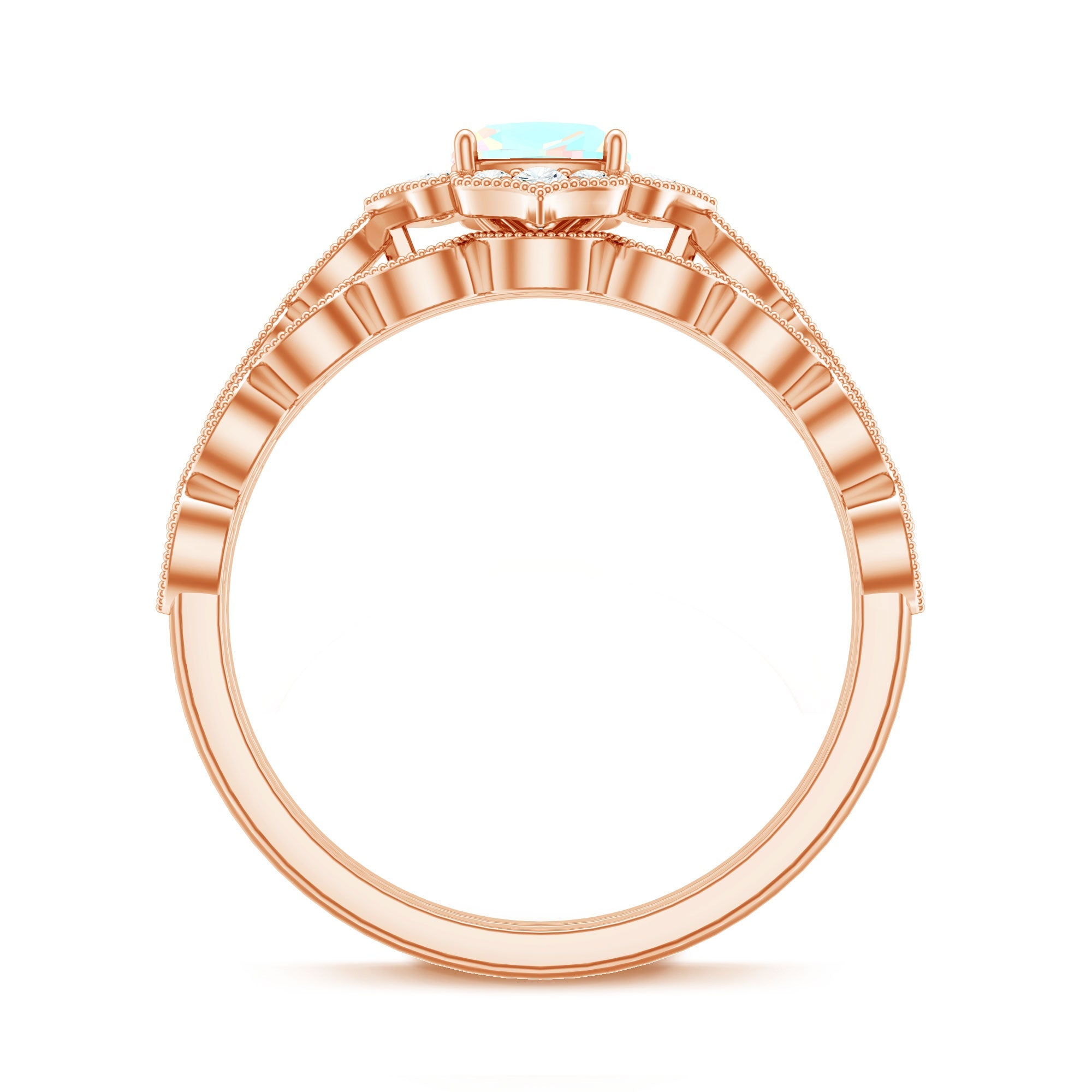 Vintage Inspired Ethiopian Opal Flower Engagement Ring with Wedding Band