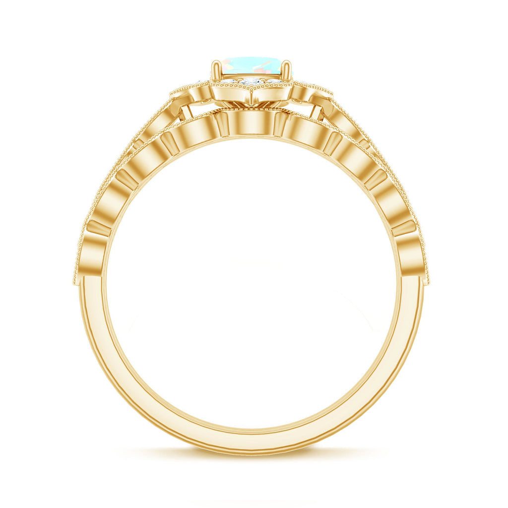 Vintage Inspired Ethiopian Opal Flower Engagement Ring with Wedding Band
