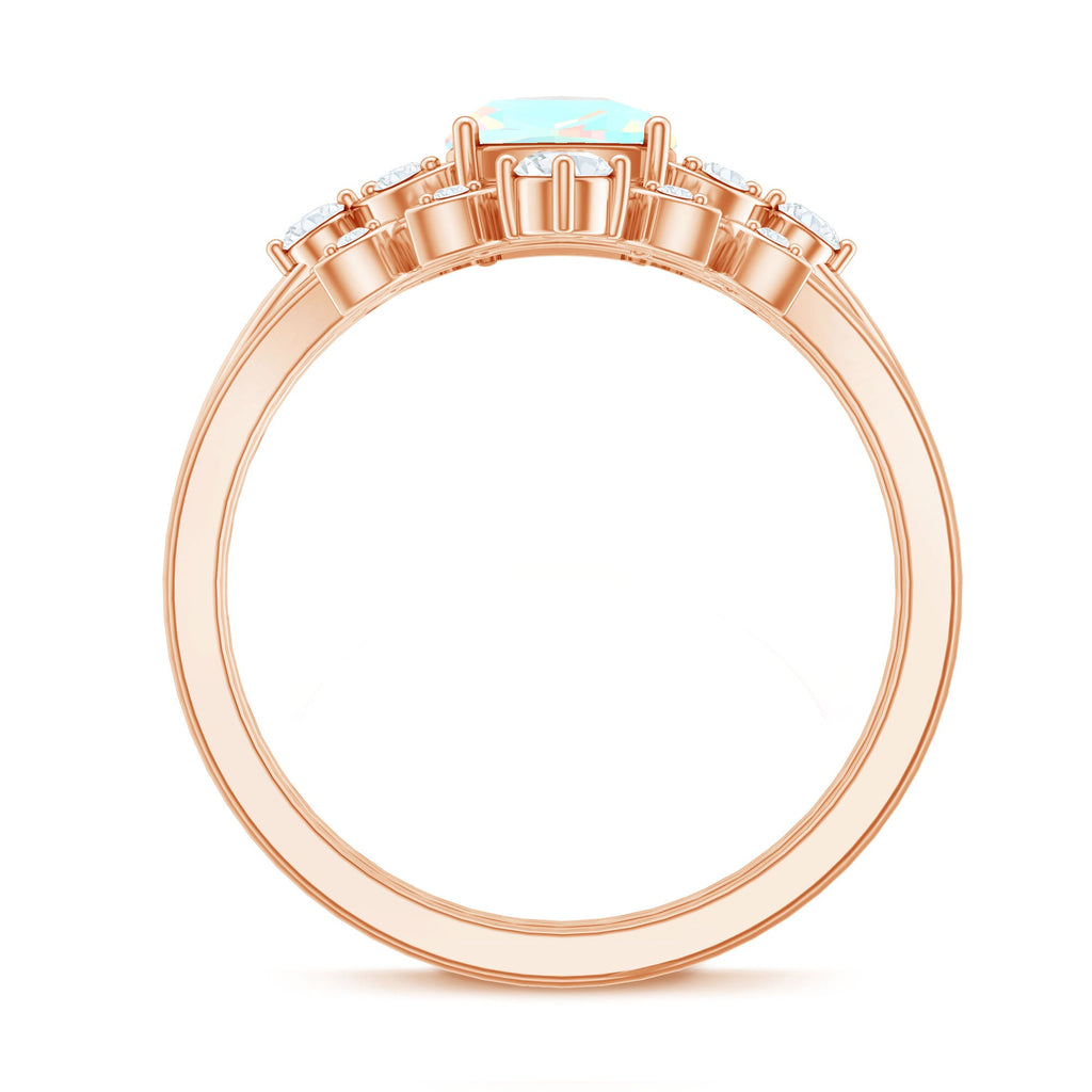 Genuine Ethiopian Opal Engagement Ring with Diamond Enhancer