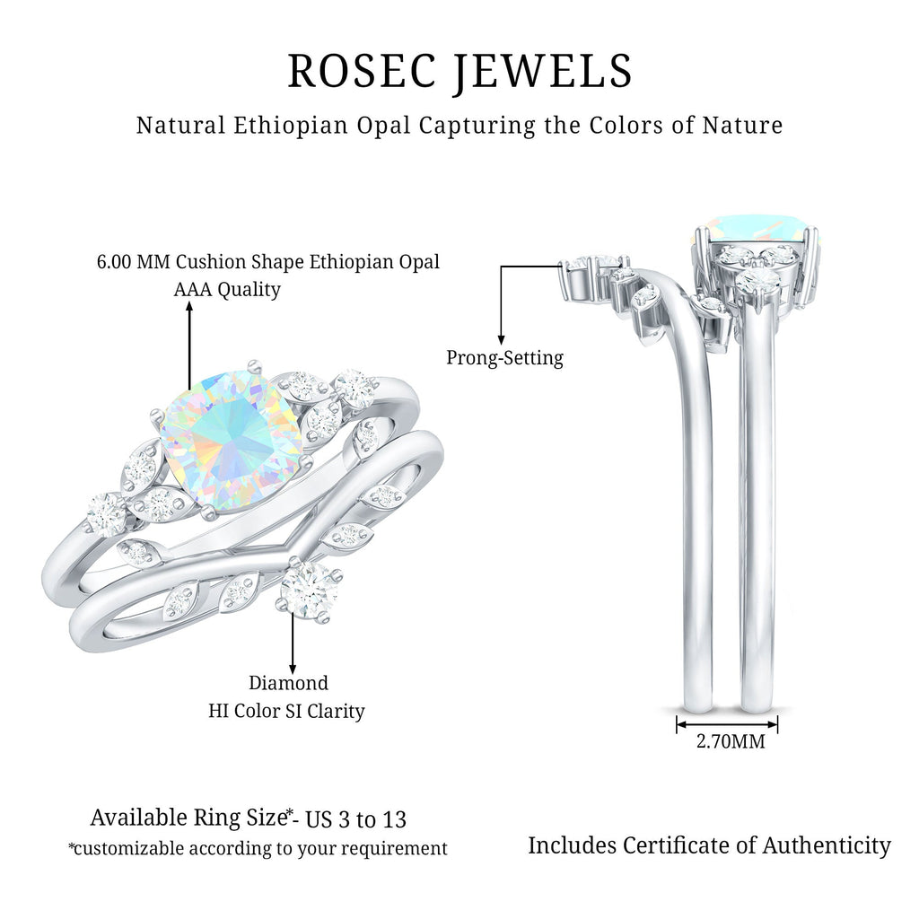 Genuine Ethiopian Opal Engagement Ring with Diamond Enhancer