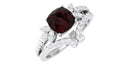 Cushion Cut Garnet and Diamond Designer Wedding Ring Set For Her